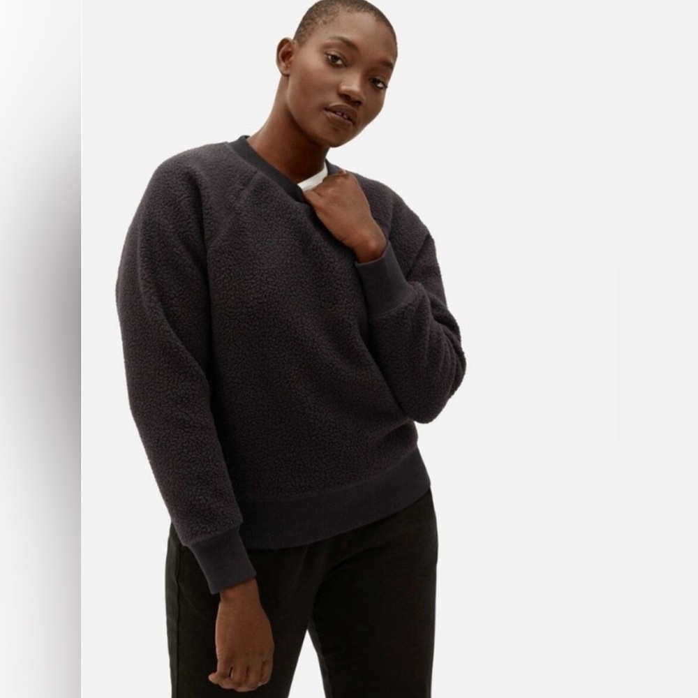 Everlane The ReNew Fleece Oversized Crew, Black, NWT